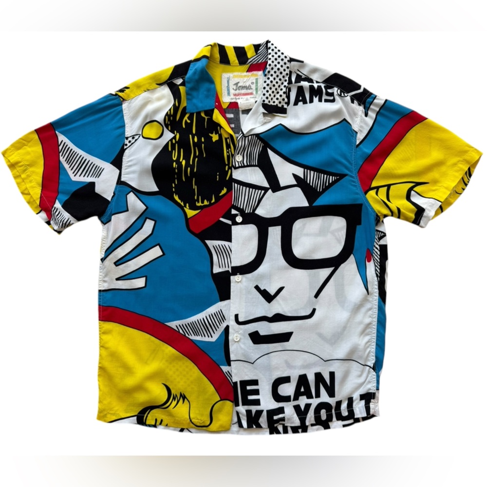 Jams Surf Line Comic Style Button Down Shirt Men’s Size Medium